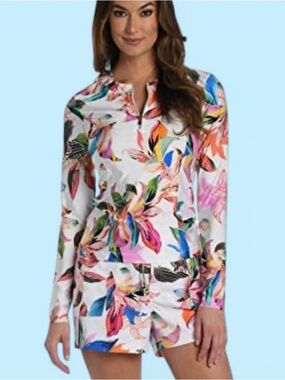 La Blanca Tropical Paradise Half Zip Long Sleeve Rashguard, Size S, MSRP $69